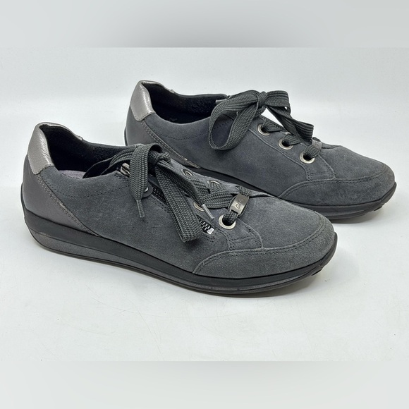 Ara High Soft Lace-Up Sneakers With Side Zipper In Gray & Black Size 7 - Picture 5 of 9